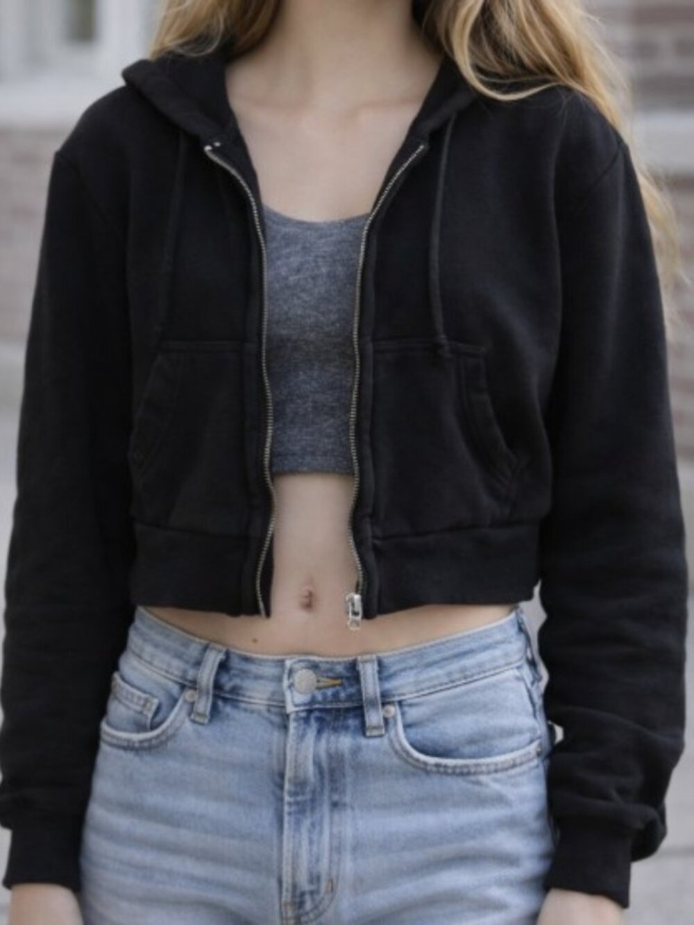 Brandy Melville cropped black hoodie zip up